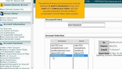 micfo | how to change an account password in WebHostManager (WHM)