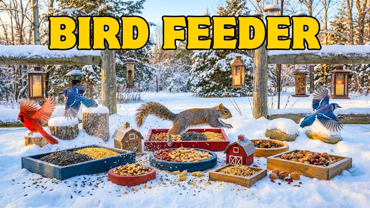 🔴 Winter Wonderland Bird Feeder LIVE 🐿️ Cardinals, Juncos, Snow Birds , Sleep