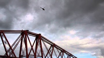 Helicopter Above Forth Railway Bridge Firth Of Forth Scotland September 5th
