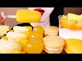 ASMR YELLOW FOOD ICE CREAM, MACARONS, PUDDING, JELLY, RICE CAKES 노란색 디저트 먹방eating sounds MUKBANG