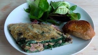 Omelette bacon cheese mushroom spinach How to make recipe
