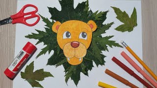 Лев из осенних листьев. Природная аппликация с детьми