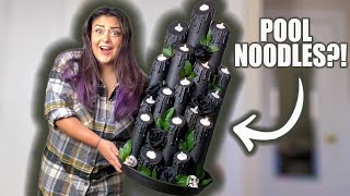 DIY HALLOWEEN BLACK CANDLES!! POOL NOODLES + HOT GLUE = SPOOKY CANDLES?!