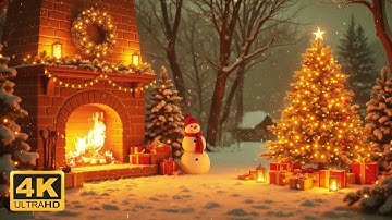 Cozy Christmas Fireplace Ambience 🎄❄️ Snowy Winter Wonderland with Warm Lights & Holiday Magic