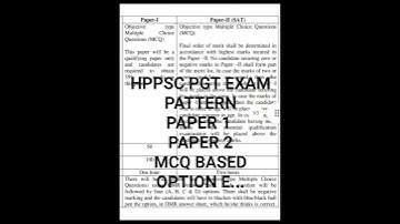 HPPSC PGT EXAM 2024  PATTERN PAPER 1&PAPER 2