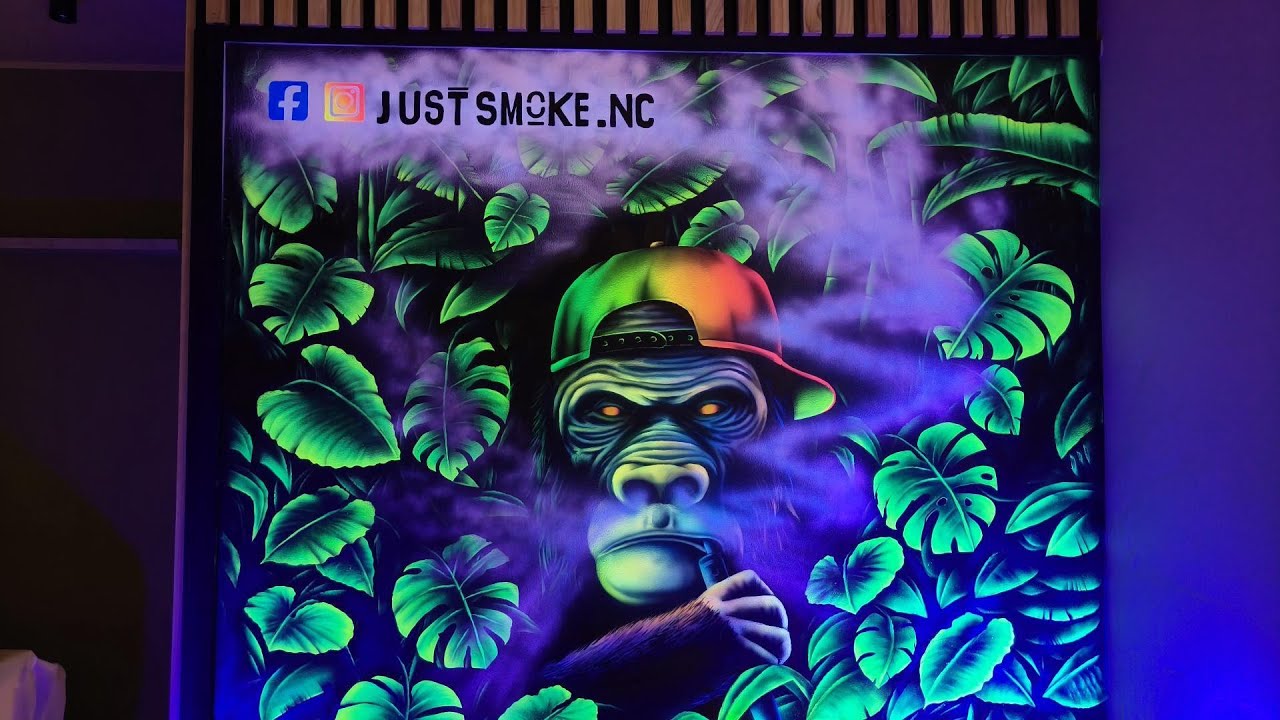Vape Shop - Black Light Gorilla - Mural Painting - by Antonipaints