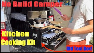No Build Camper Kitchen Cooking Kit.  Old Tool Box Hack