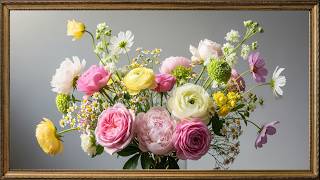 Spring Garden Bouquet, Soft Pastel Floral Elegance | Gold Framed TV Art Screensaver screenshot 1