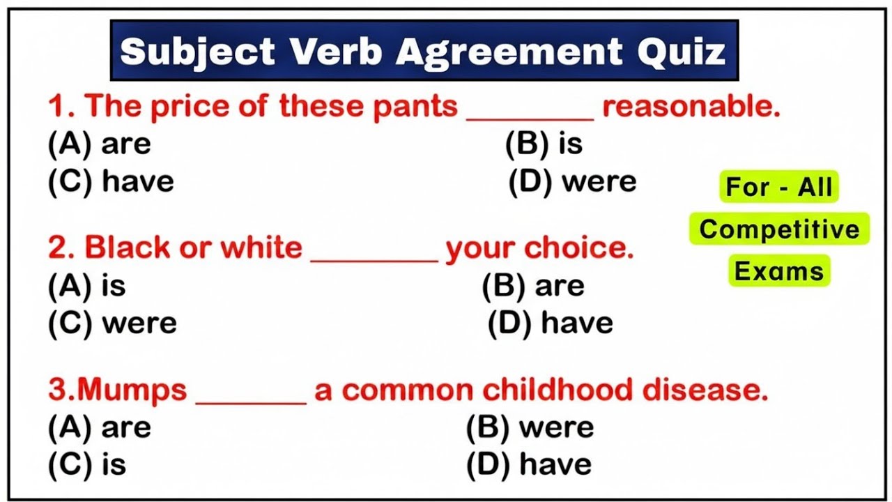 Subject-Verb Agreement Exercise | Most Expected Questions for TGT PGT LT Grade English | GIC
