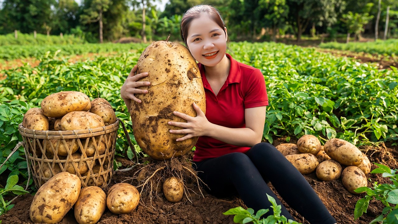 Harvesting 1000kg Organic Potato, Fruit Chicken Eggs Goes To Market Sell, Cooking | Han Harvesting