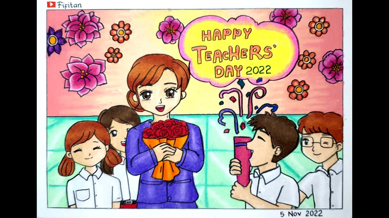 CARA MENGGAMBAR HARI GURU DAN GRADASI WARNA OILPASTEL EP 366