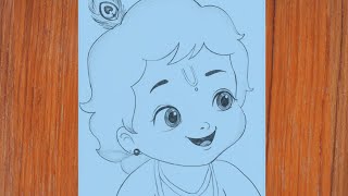 How to Draw a cute little Krishna 😍 | Easy & beautiful little krishna drawing #tutorial #EasyDrawing