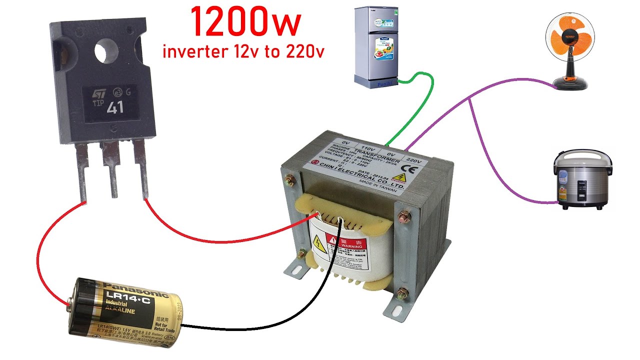 How to make simple inverter 12v to 220v TIP41 TIP42 transistor , No IC ,  Simple circuit 