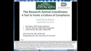 OLAW Online Seminar - The Research Animal Coordinator OLAW Online Seminar - The Research Animal Coordinator