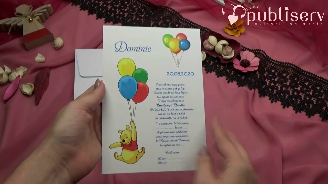 Invitatii De Botez Fetite Baieti Disney Baloane Cod N24 X M27