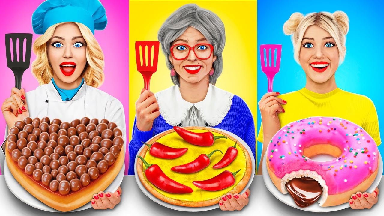 Me vs Grandma Vs Chef Cooking Challenge | Who Wins Food Battle by ...