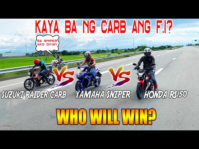 Raider 150 Carb vs Yamaha Sniper 150 vs Honda RS150 | Drag race class=