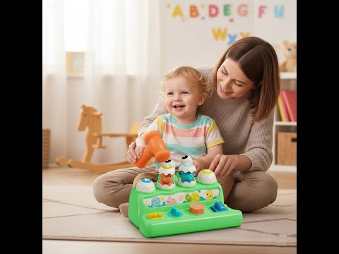 Стукалка з молоточком музична розвивальна іграшка для малюків ігровий набір світло звук тварини літери форми, видео 1