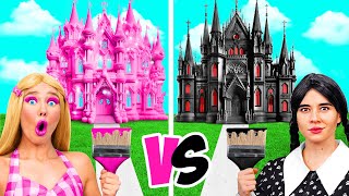 Wednesday vs Barbie ワンカラーハウスチャレンジ | 面白い瞬間 BaRaDa Gold Challenge
