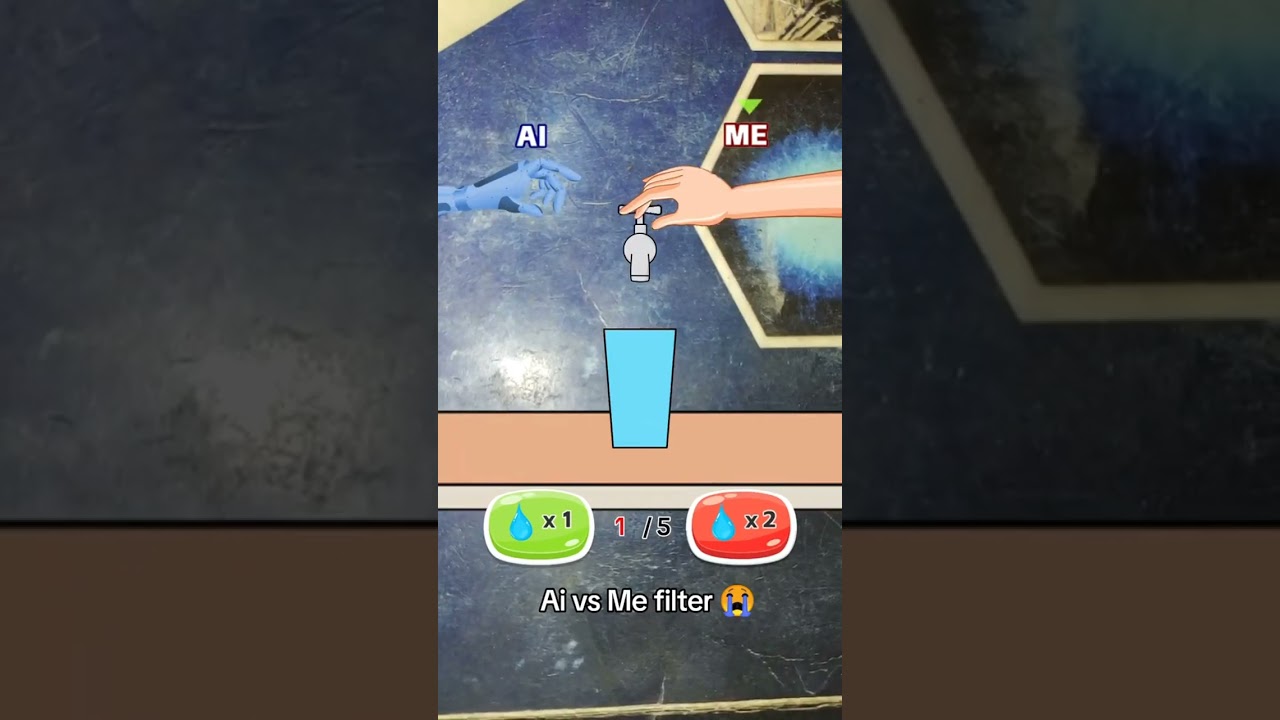 Glass fill with wate challenge Ai vs Me filter 😭 