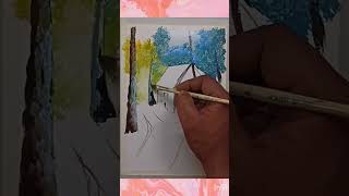 Acrylic painting works. landscapes on paper #acrylicscenery #naturelandscape  #acrylic