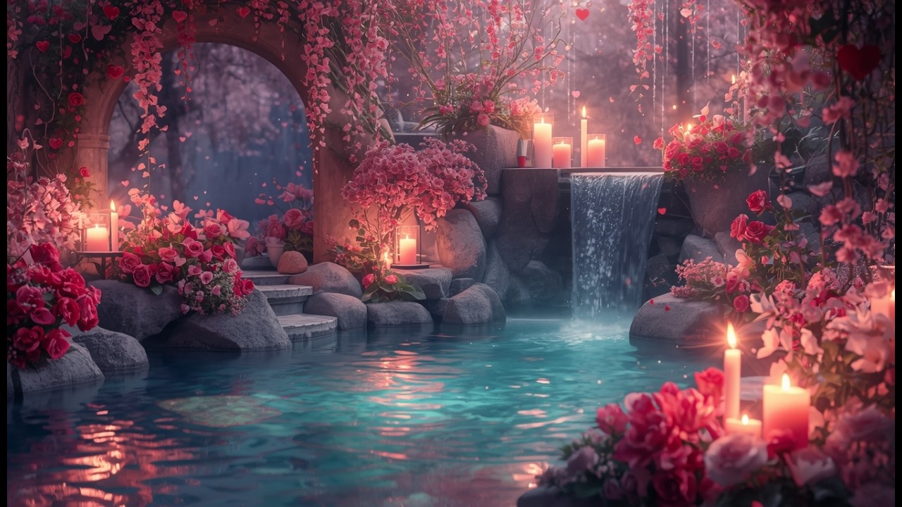 🌸 Rose Garden Waterfall Sounds 🌊✨ Peaceful Romantic Ambience 💕