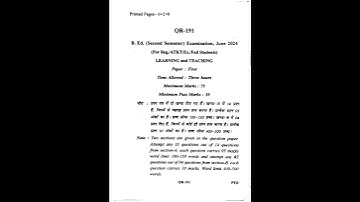 B.Ed. 2nd Sem Learning and Teaching June 2024 PYQ MCBU #pyq #mcbu Old Question Paper