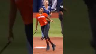 Ozuna's Wife Demolishes Baseball. #baseball #sports #shorts