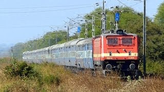 Front panto BSL WAP-4 speeding through outskirts of Bhopal with 11016 Kushinagar Express