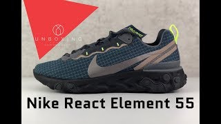 Nike React Element 55 ‘armory navy/metallic dark grey’ | UNBOXING & ON FEET | fashion sneaker | 2019