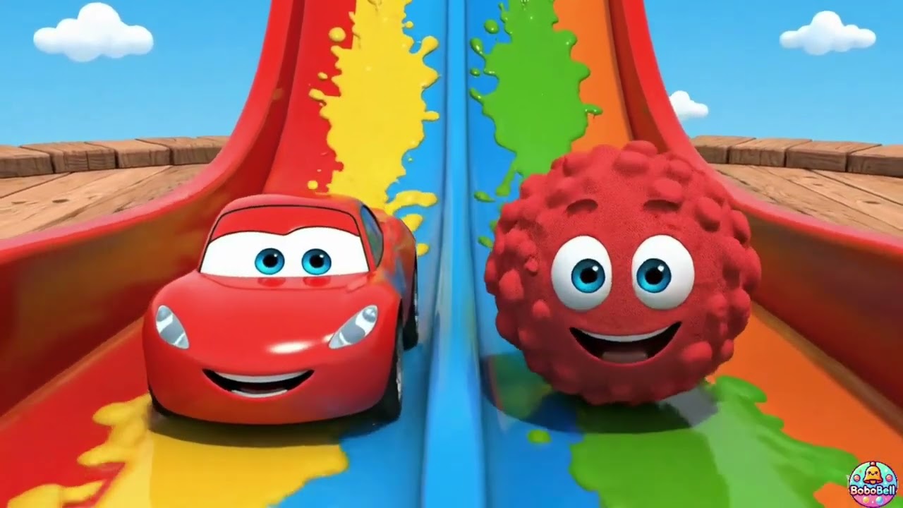 Colorful Trucks on the Rainbow Slide🌈 | Kids Learning Colors Song Trucks Go Down the Rainbow Slide🚚🌈