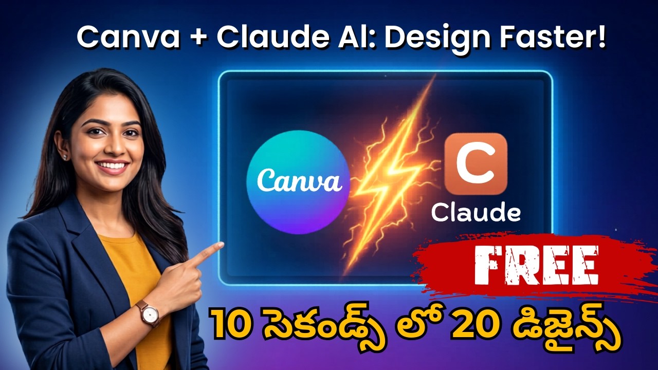 Claude + Canva in Telugu | 20 Designs in 10 Sec | Social media posts using Claude