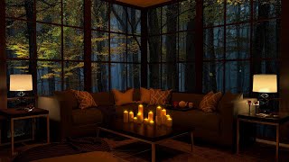 Rain on the window of a cozy living room for sleeping and relaxing