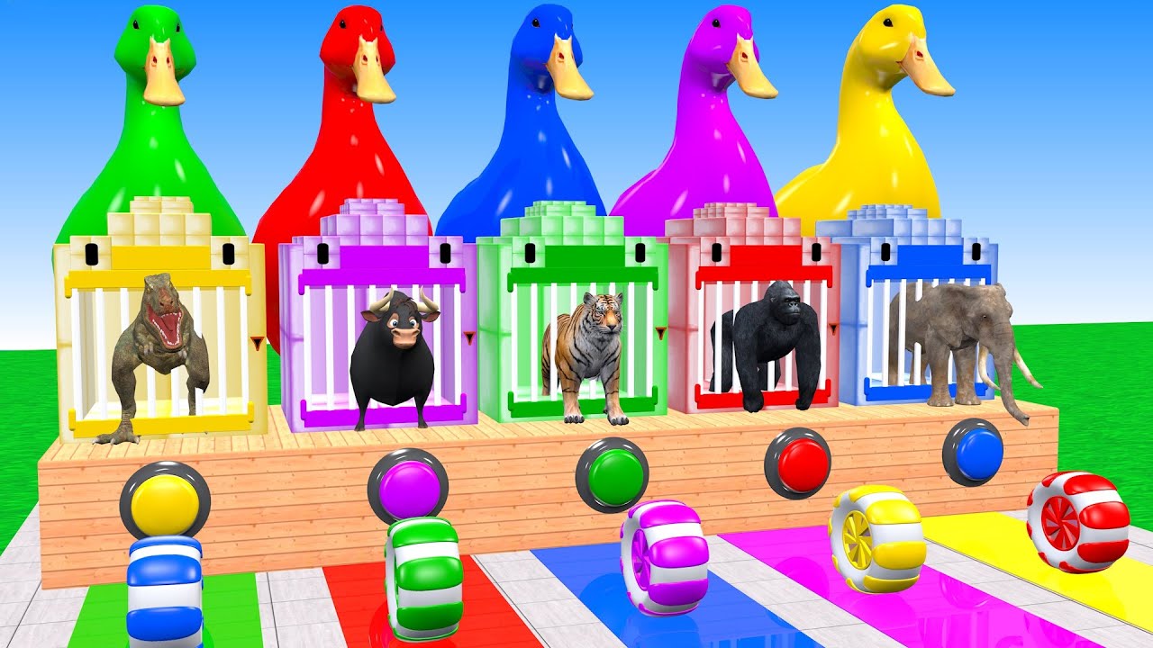 Long Slide Game With Elephant Gorilla Tiger Bull T-rex Hipopotamus 3d Animal Game Funny 3d Animals