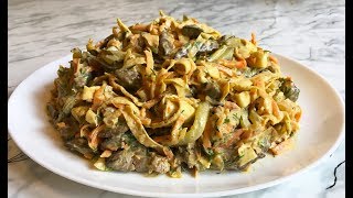 Салат с Куриной Печенью и Яичными Блинами / Salad With Chicken Liver And Egg Pancakes