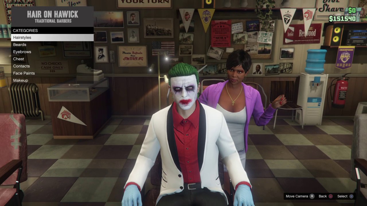 Grand Theft Auto 5 Online Suicide Squad Joker Makeup Hair Look