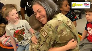 Reunited in Stafford!  Air Force mom back from deployment surprises her kids