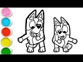 Lets color a cute bluey and bingo dog 🐕 ❤️ dancing together. Easy Coloring for kids