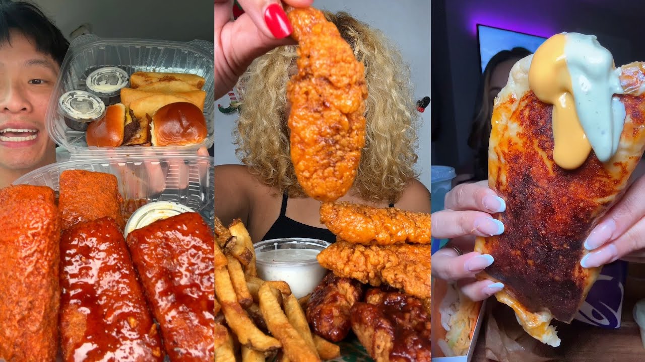 TIKTOK Mukbang Compilation | Chili's, Wingstop, Taco Bell, Cane's, In-N-Out & More!