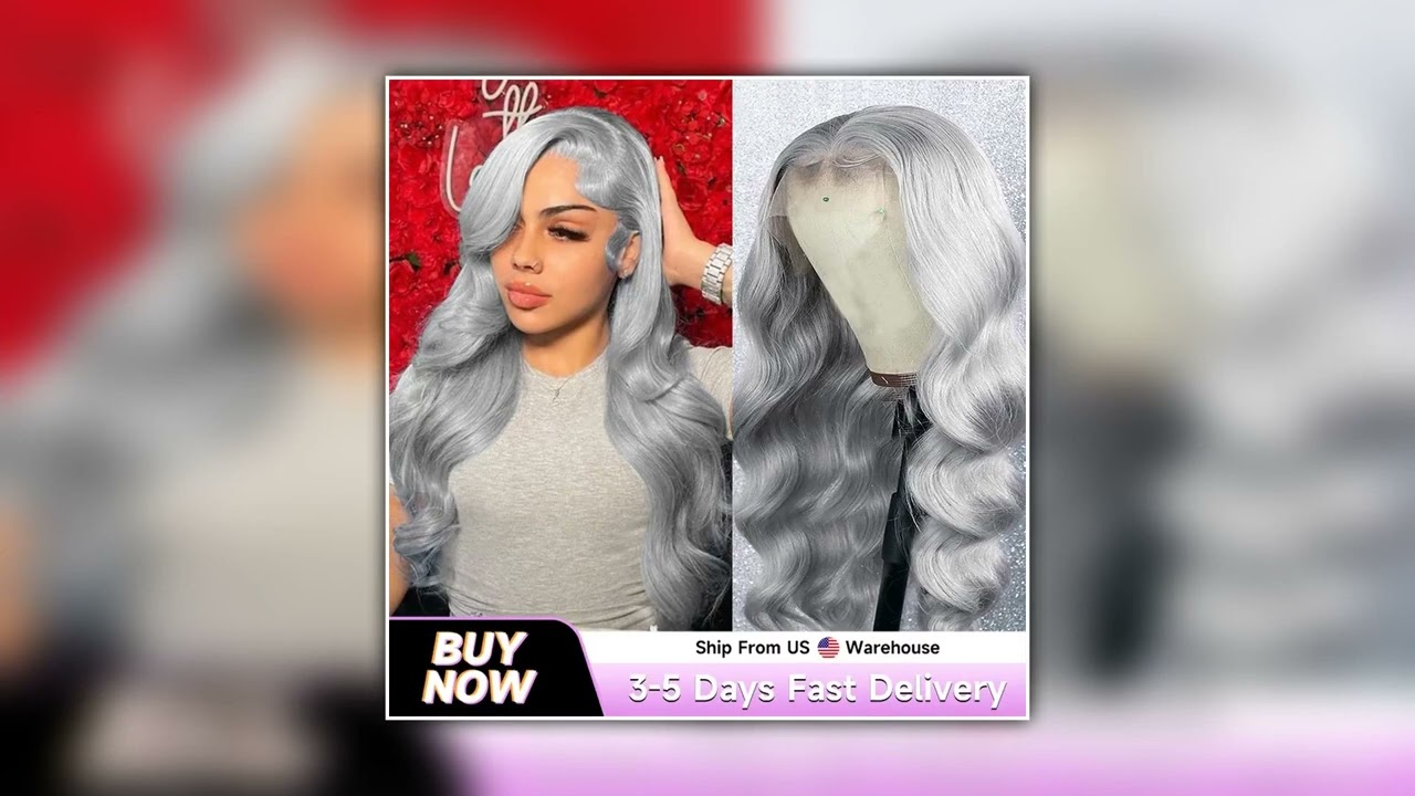 Slide Silver Grey Brazilian Human Hair Wig 13X6 HD Transparent Lace Front Pre Plucked 28 32 Inch 18
