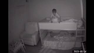 kid jumps off his bed in the middle of the night