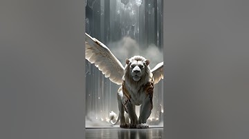 Majestic Winged Lion 🦁✨ CGI Sculpture in a Grand Hallway