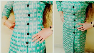 Very beautiful Front left side cut Kurti cutting and stitching with buttons in Hindi