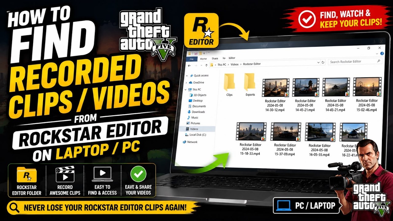 How to find recorded clips or videos from Rockstar Editor on laptop or ...