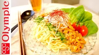 オリンピックの超簡単レシピ　★モランボン×美味赤どりー鶏ひき肉のみそジャン麺　モランボンの濃厚みそと鶏ひき肉♪