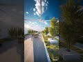 Multi-storey building in eco style with a garden or beach on the roof