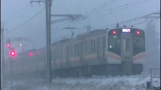 吹雪の中を進むE129系 信越本線下り451M 長岡→新潟→豊栄