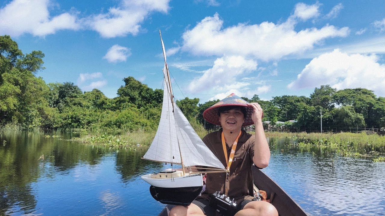 Test sailing my RC sailboat on a sunny day — the very first scale RC sailboat of my life.