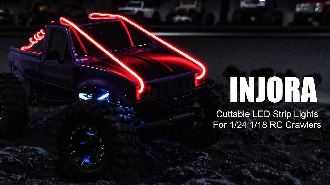 INJORA Flexible Cuttable LED Strip Lights for 1/24, 1/18 RC Crawlers (Red, Yellow, Blue)
