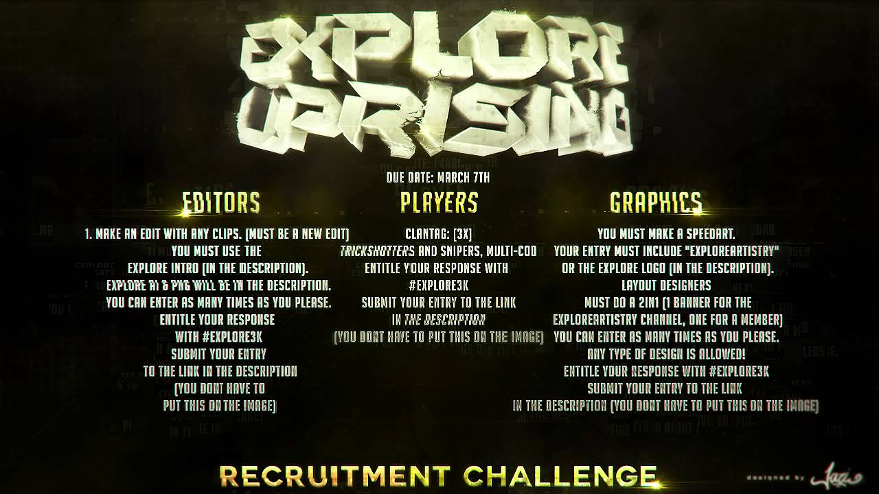 Explore: 3,000 Subscribers Recruitment Challenge! (Players, Editors & Designers)